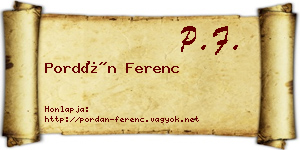 Pordán Ferenc névjegykártya